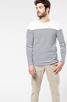 Heren T-shirt lange mouw gestreept Kariban K366
